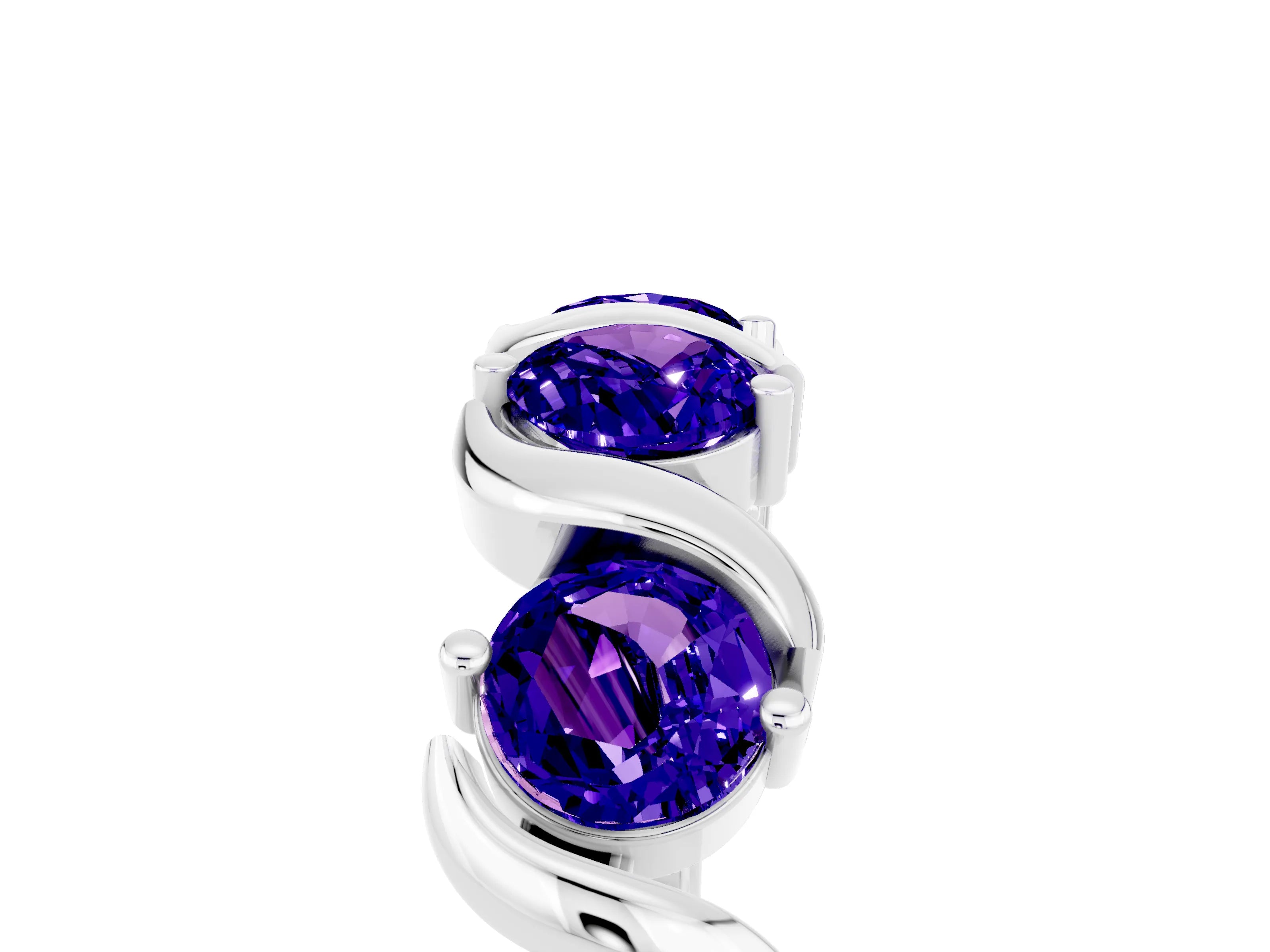 White gold Five-Stone Round Tanzanite Wave Band with Shared Prong Setting_11