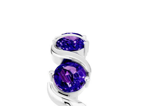White gold Five-Stone Round Tanzanite Wave Band with Shared Prong Setting_11