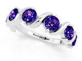 White gold Five-Stone Round Tanzanite Wave Band with Shared Prong Setting_7