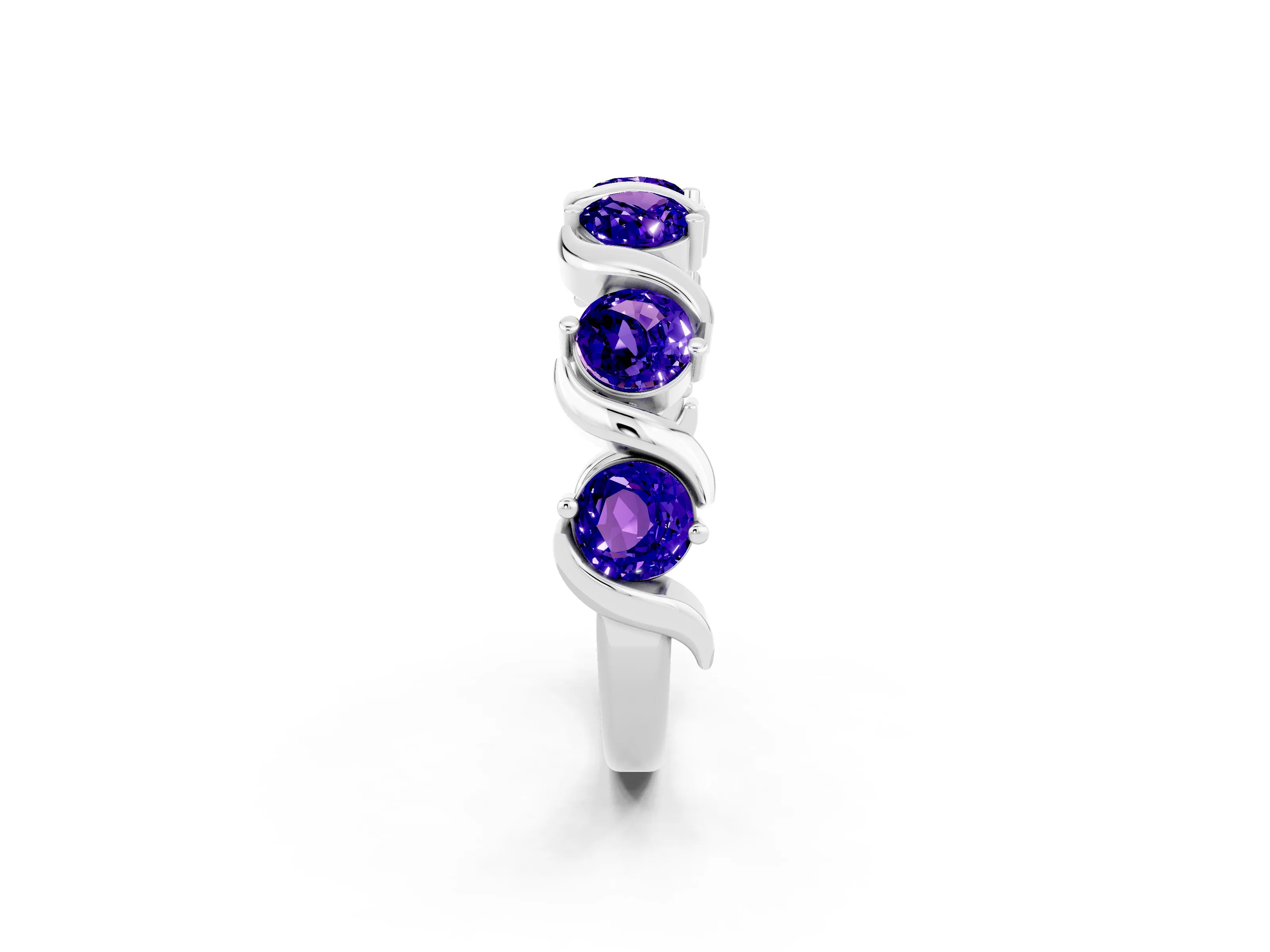 White gold Five-Stone Round Tanzanite Wave Band with Shared Prong Setting_8