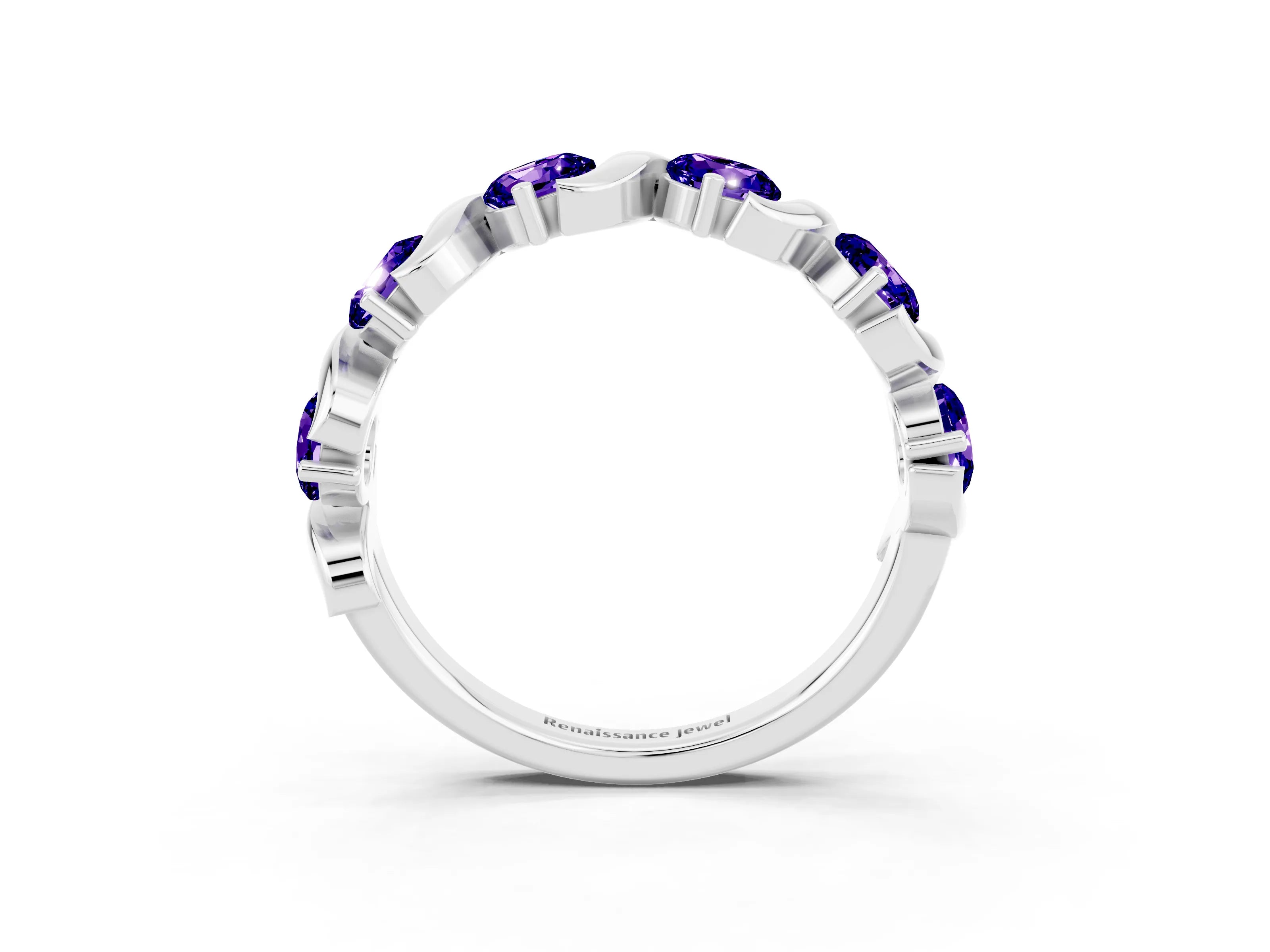 White gold Five-Stone Round Tanzanite Wave Band with Shared Prong Setting_9