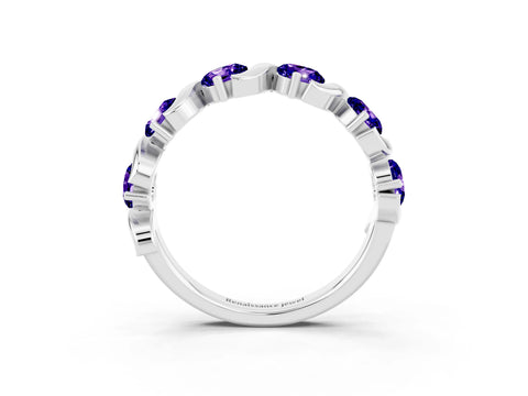 White gold Five-Stone Round Tanzanite Wave Band with Shared Prong Setting_9