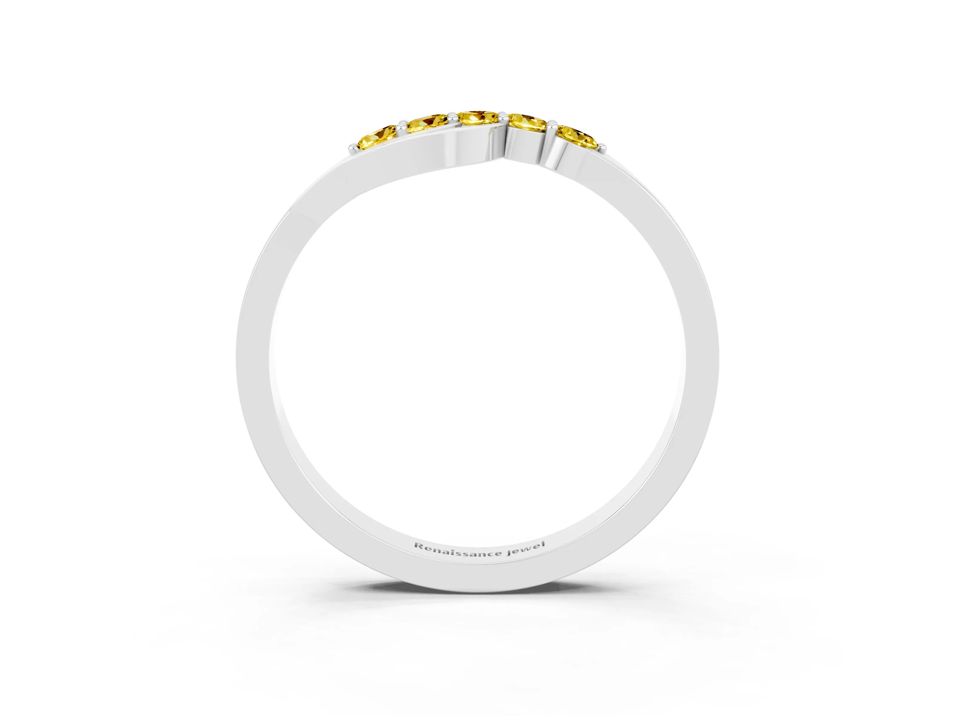 White gold Five-Stone Round Yellow Sapphire Crossover Band with Prong Setting_21