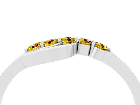 White gold Five-Stone Round Yellow Sapphire Crossover Band with Prong Setting_22