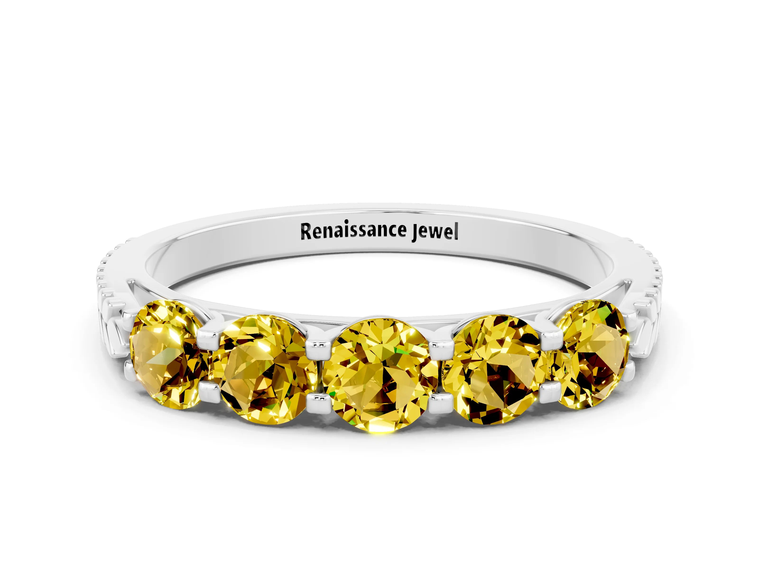 White gold Five-Stone Round Yellow Sapphire Prong-Set Band_18
