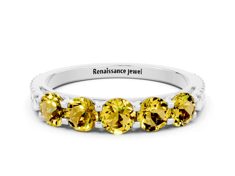 White gold Five-Stone Round Yellow Sapphire Prong-Set Band_18