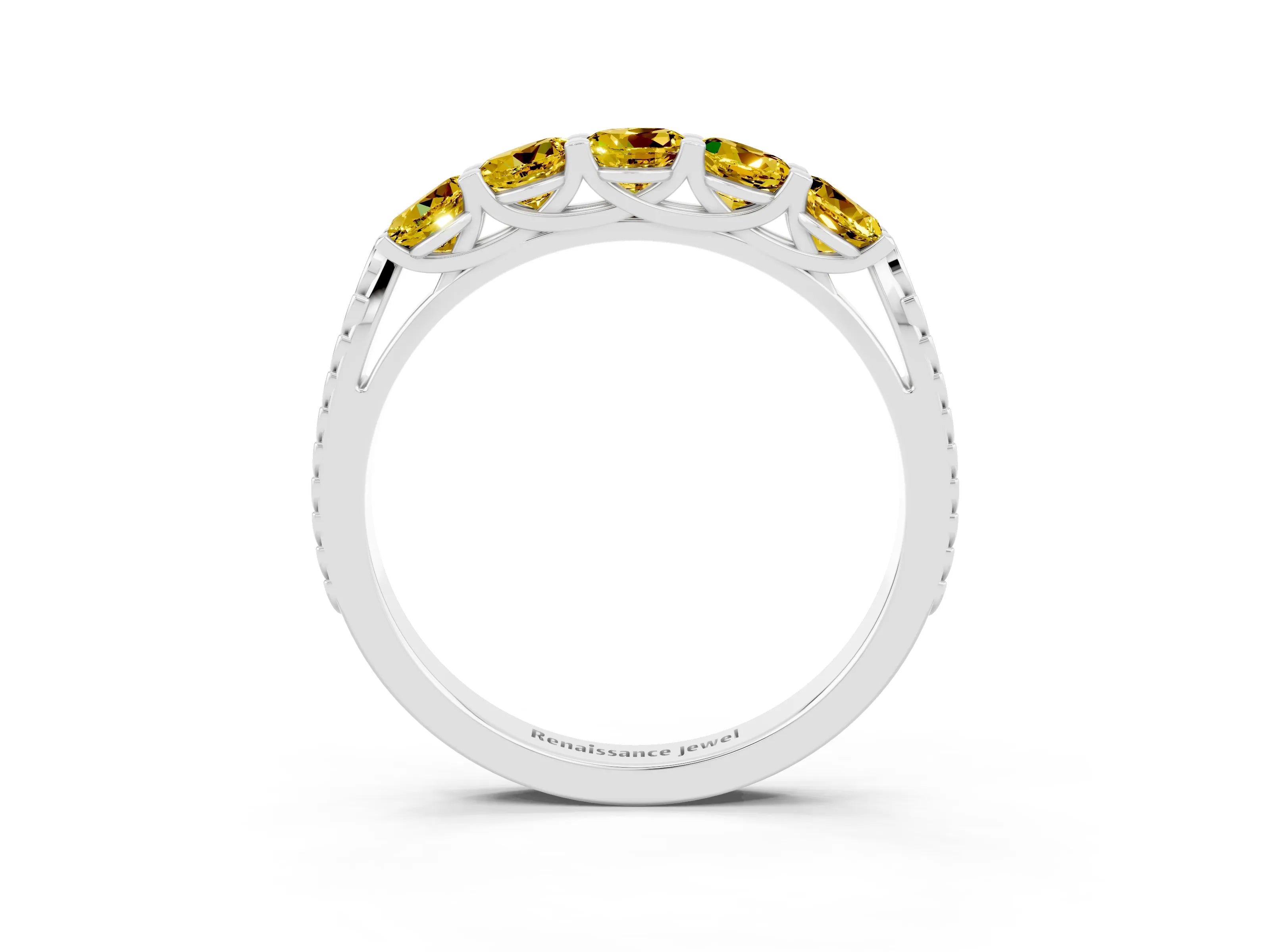 White gold Five-Stone Round Yellow Sapphire Prong-Set Band_21