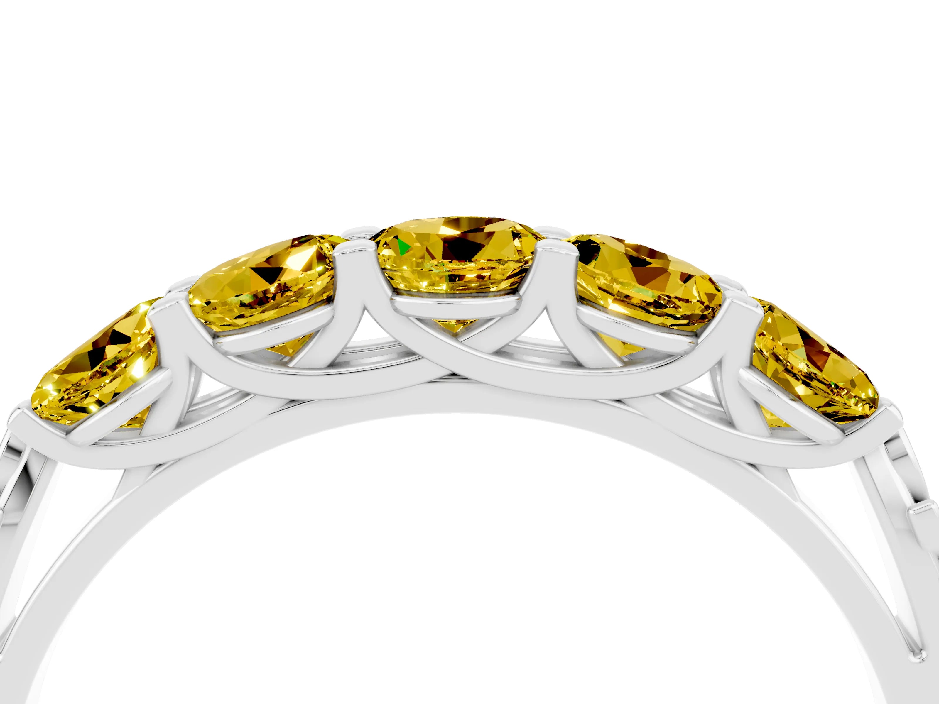 White gold Five-Stone Round Yellow Sapphire Prong-Set Band_22