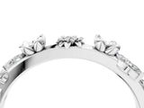 White gold Floral Diamond Band with Round and Marquise Stones, White Gold, Prong Setting_16