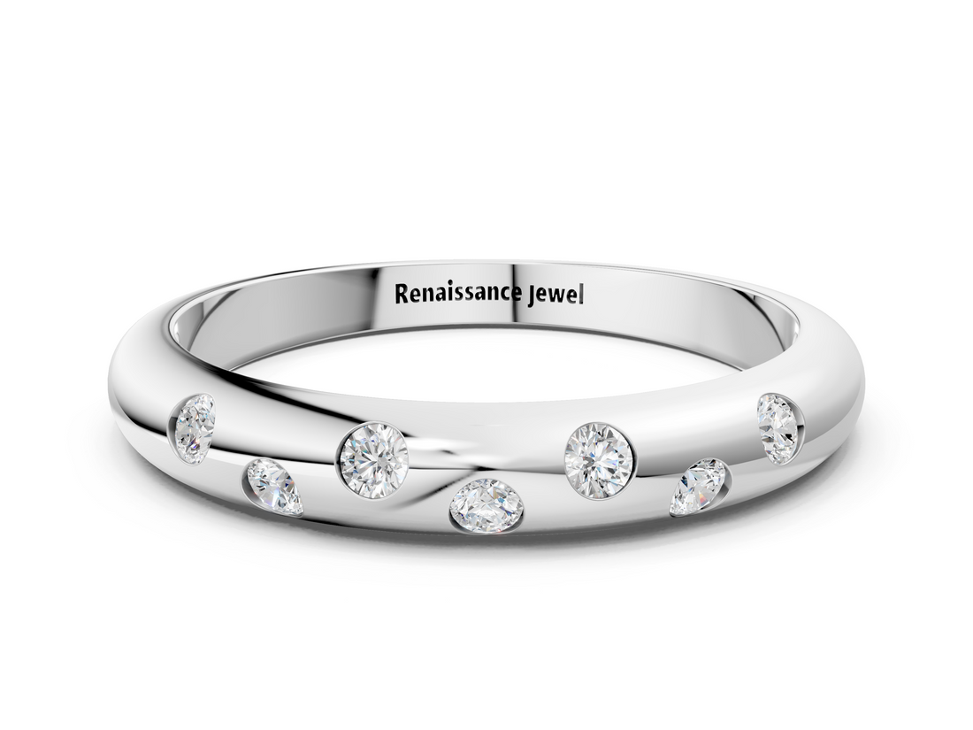 White gold Flush Set Round Diamond Comfort Fit Band_77