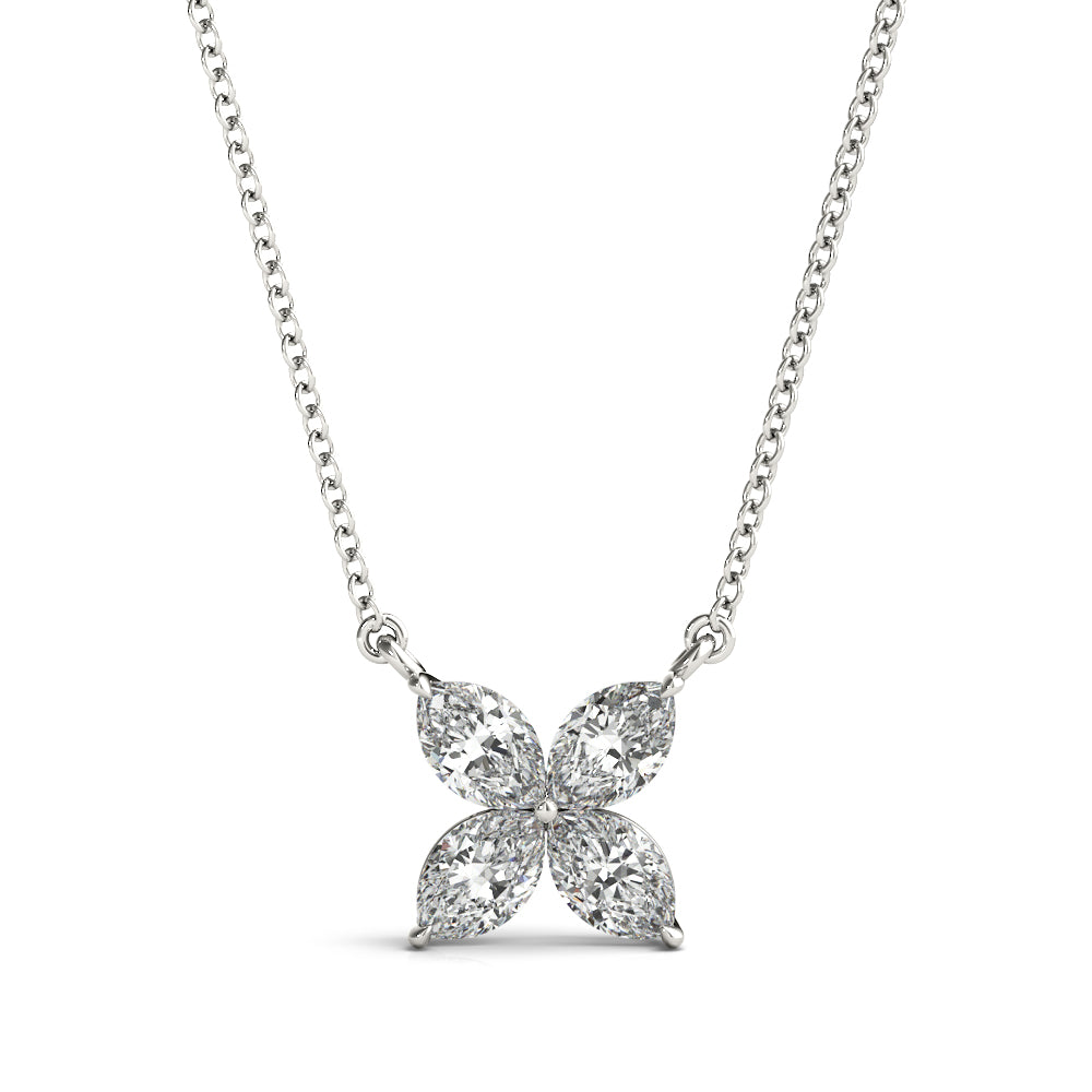 White gold Four-Prong Marquise Diamond Flower Pendant