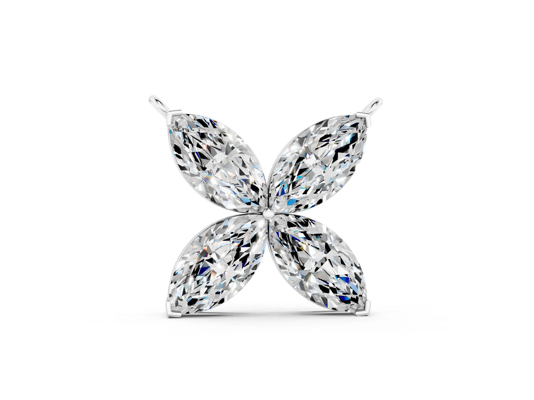 White gold Four-Prong Marquise Diamond Flower Pendant_26