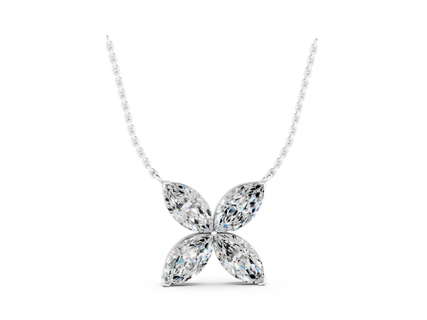 White gold Four-Prong Marquise Diamond Flower Pendant
