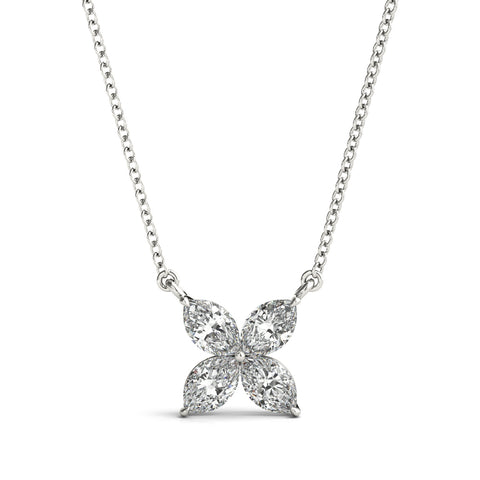 White gold Four-Prong Marquise Diamond Flower Pendant