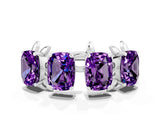 White gold Four-Stone Elongated Cushion Amethyst Band with Nature-Inspired Prong Setting_6