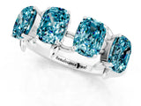 White gold Four-Stone Elongated Cushion Blue Topaz Band with Nature-Inspired Prong Setting_7