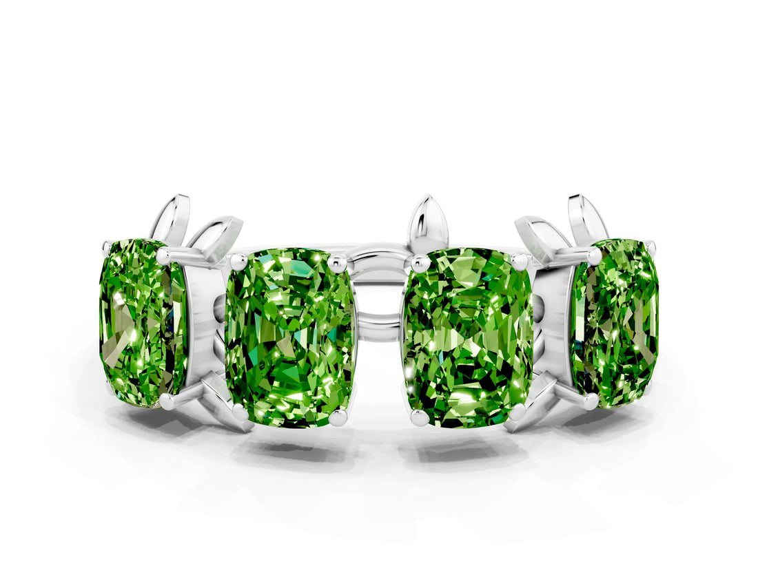 White gold Four-Stone Elongated Cushion Peridot Band with Nature-Inspired Prong Setting_6