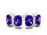 White gold Four-Stone Elongated Cushion Tanzanite Band with Nature-Inspired Prong Setting_6