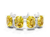 White gold Four-Stone Elongated Cushion Yellow Sapphire Band with Nature-Inspired Prong Setting_6