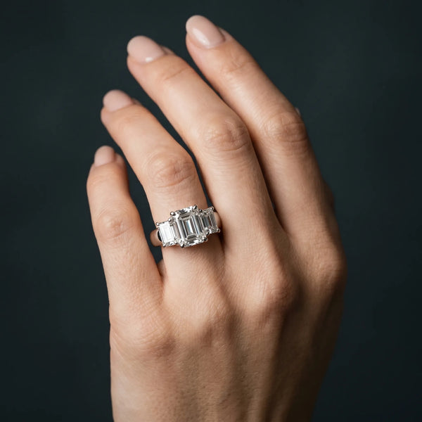 White gold Four-Stone Emerald Cut Diamond Ring with Prong Setting