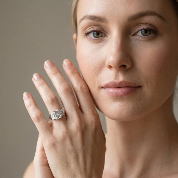 White gold Four-Stone Emerald Cut Diamond Ring with Prong Setting