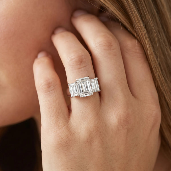 White gold Four-Stone Emerald Cut Diamond Ring with Prong Setting