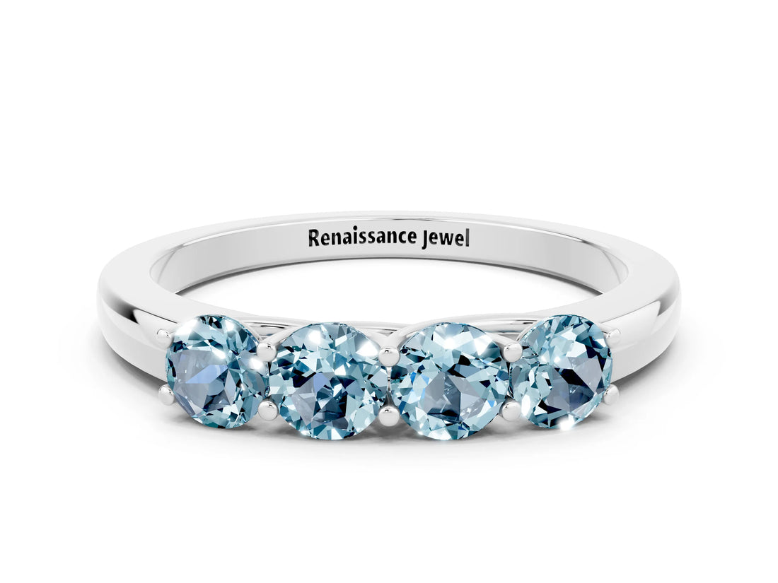 White gold Four-Stone Round Aquamarine Prong-Set Band_18