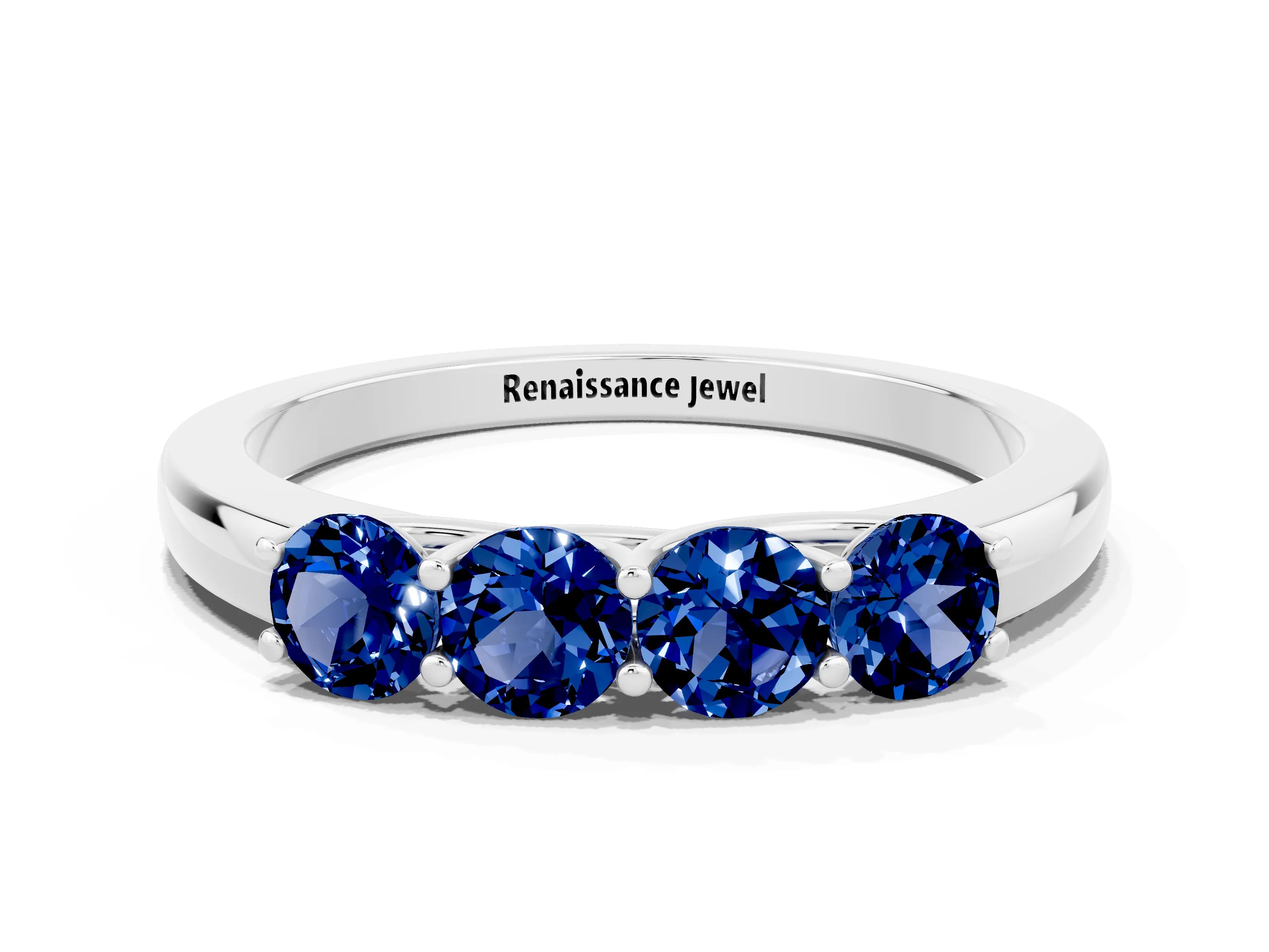 White gold Four-Stone Round Blue Sapphire Prong-Set Band_18