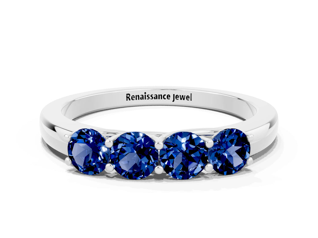 White gold Four-Stone Round Blue Sapphire Prong-Set Band_18