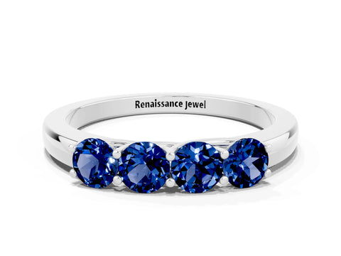 White gold Four-Stone Round Blue Sapphire Prong-Set Band_18
