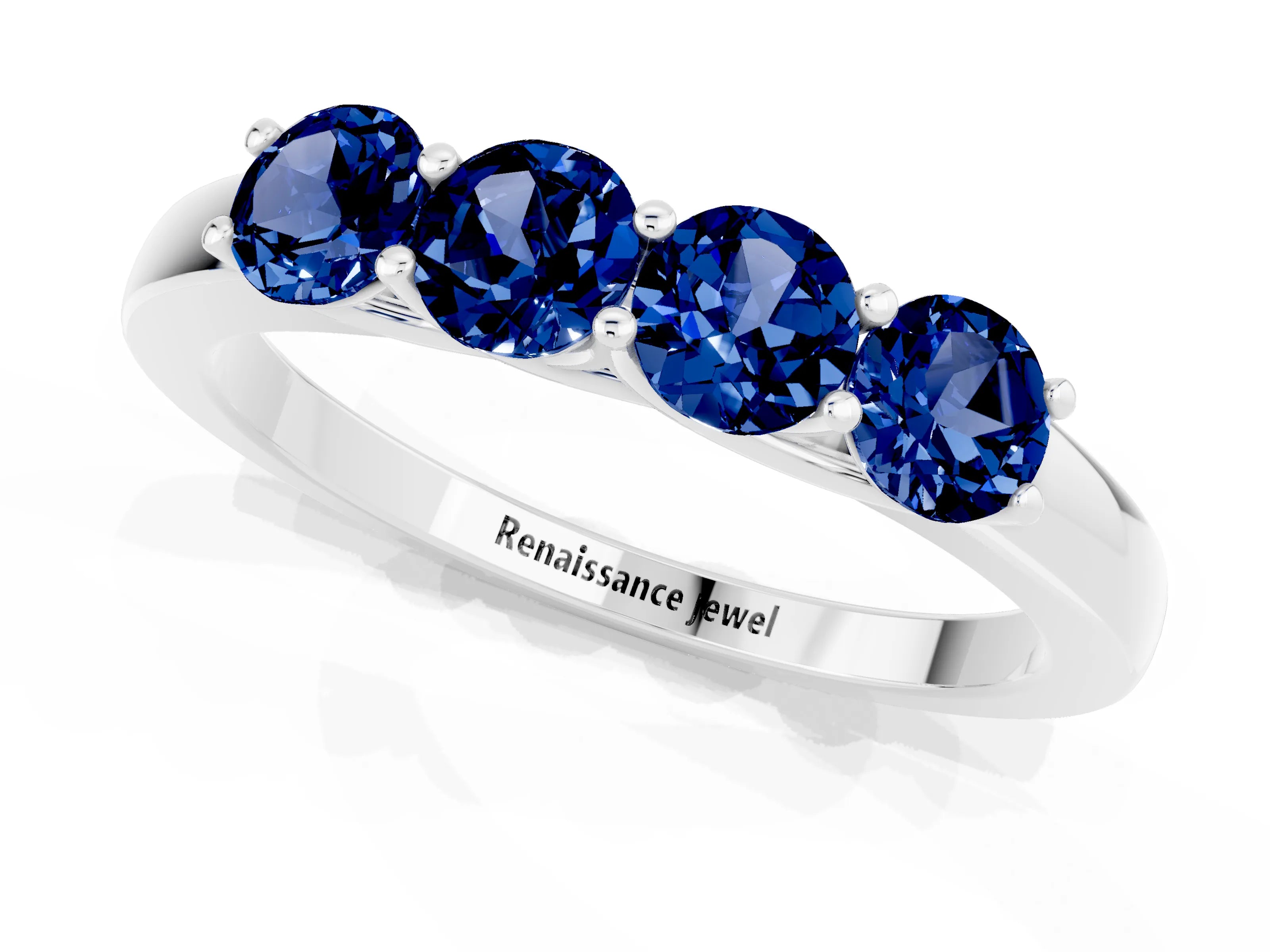 White gold Four-Stone Round Blue Sapphire Prong-Set Band_19