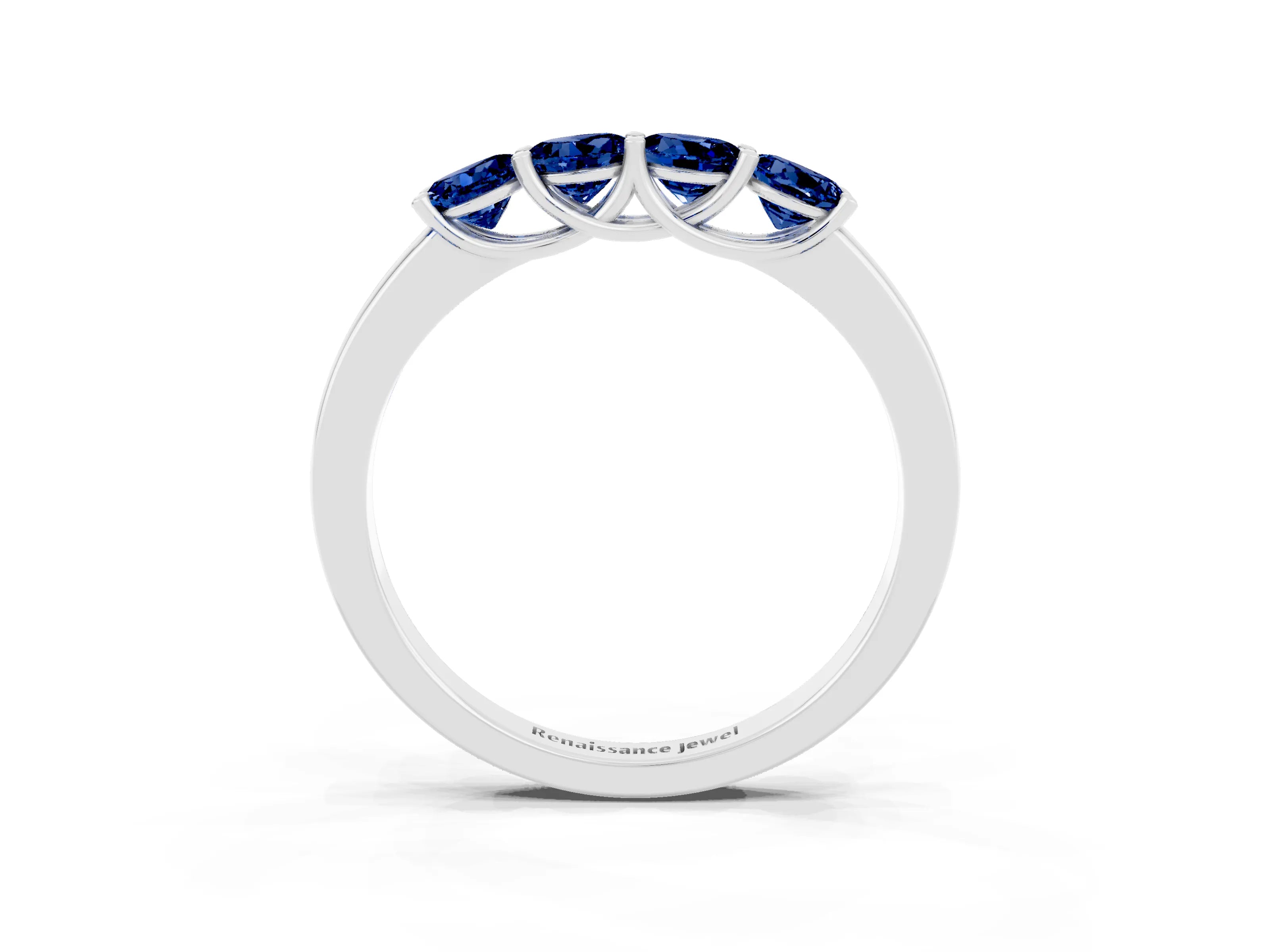 White gold Four-Stone Round Blue Sapphire Prong-Set Band_21