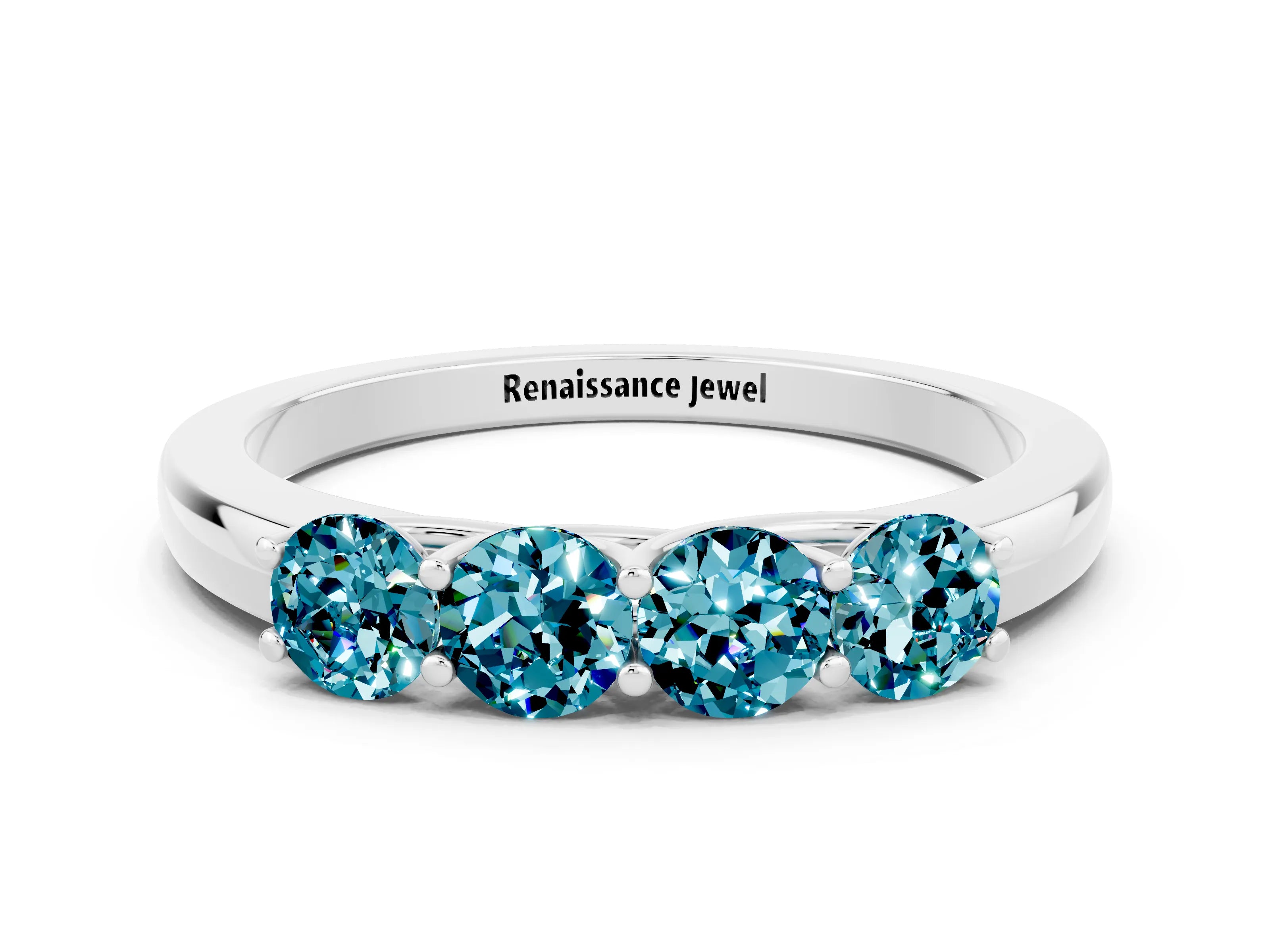 White gold Four-Stone Round Blue Topaz Prong-Set Band_18