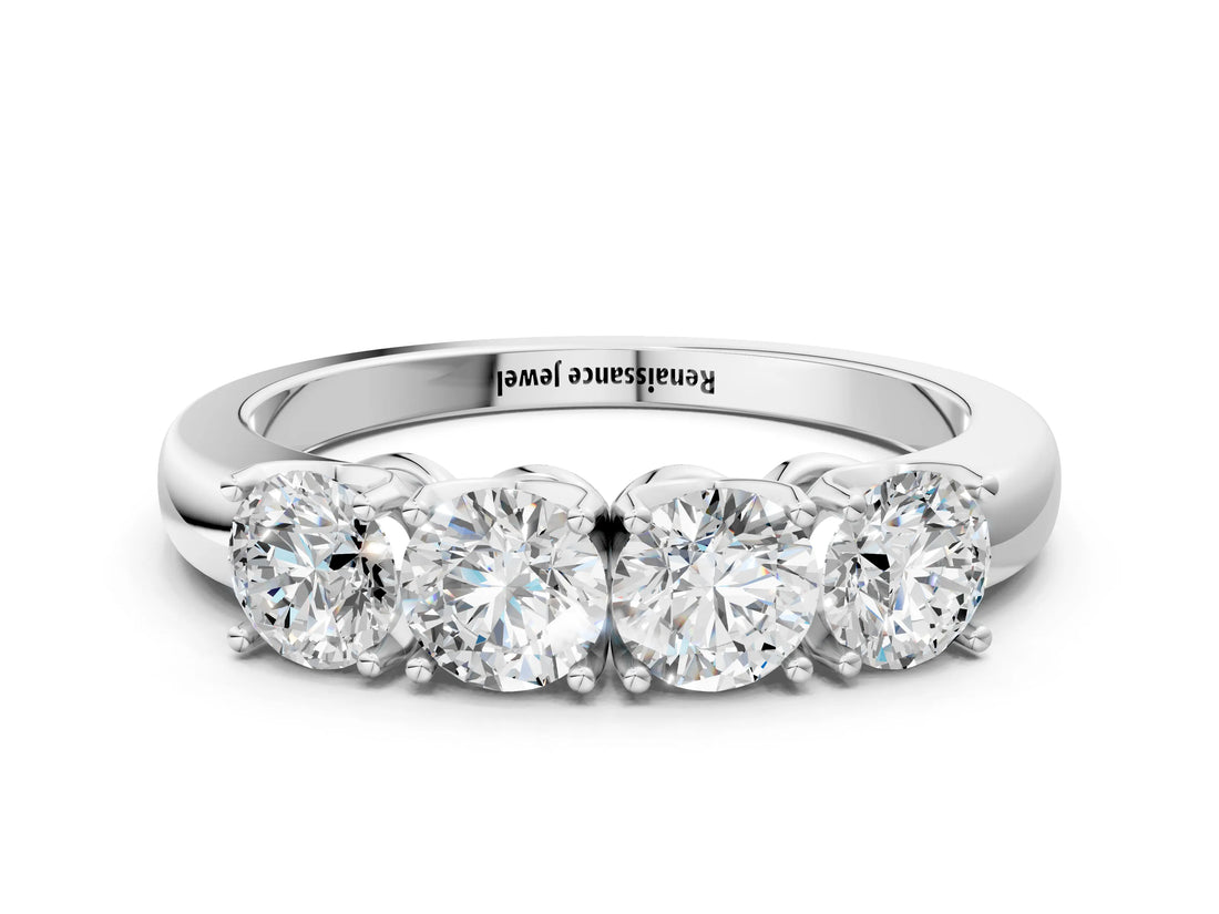 White gold Four-Stone Round Cut Diamond Prong-Set White Gold Band_12