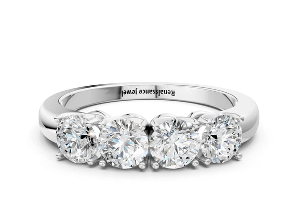 White gold Four-Stone Round Cut Diamond Prong-Set White Gold Band