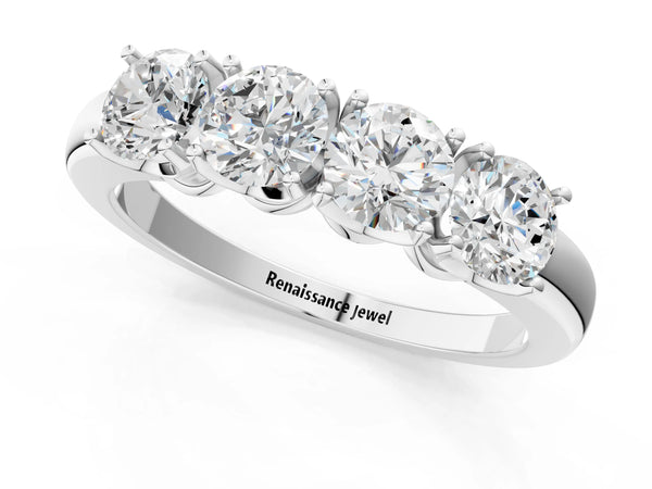 Platinum Four-Stone Round Cut Diamond Prong-Set White Gold Band