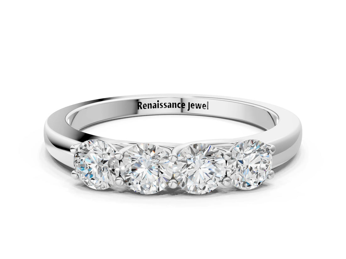 14K White Gold Four-Stone Round Diamond Prong-Set Band