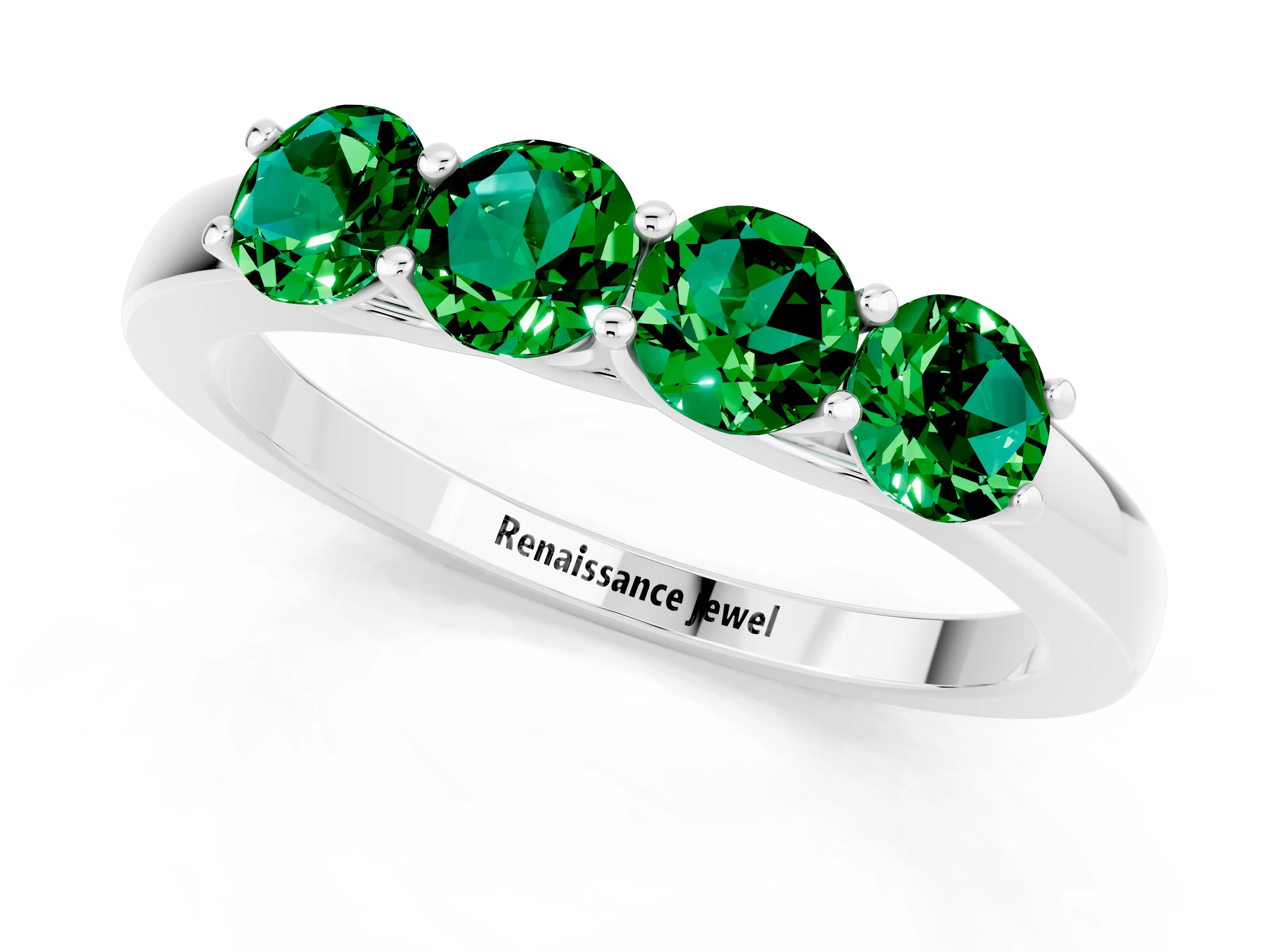 White gold Four-Stone Round Emerald Prong-Set Band_19