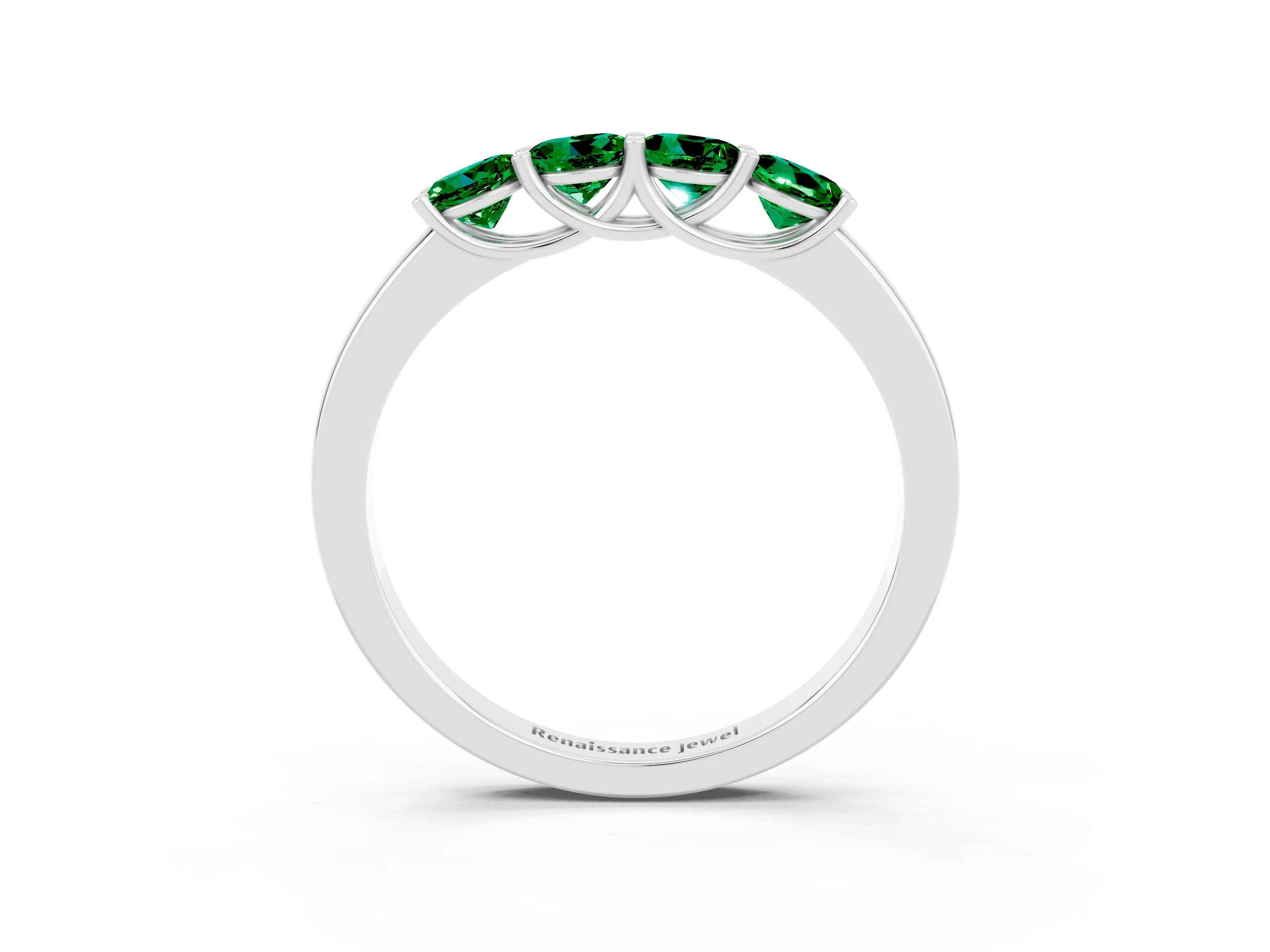 White gold Four-Stone Round Emerald Prong-Set Band_21