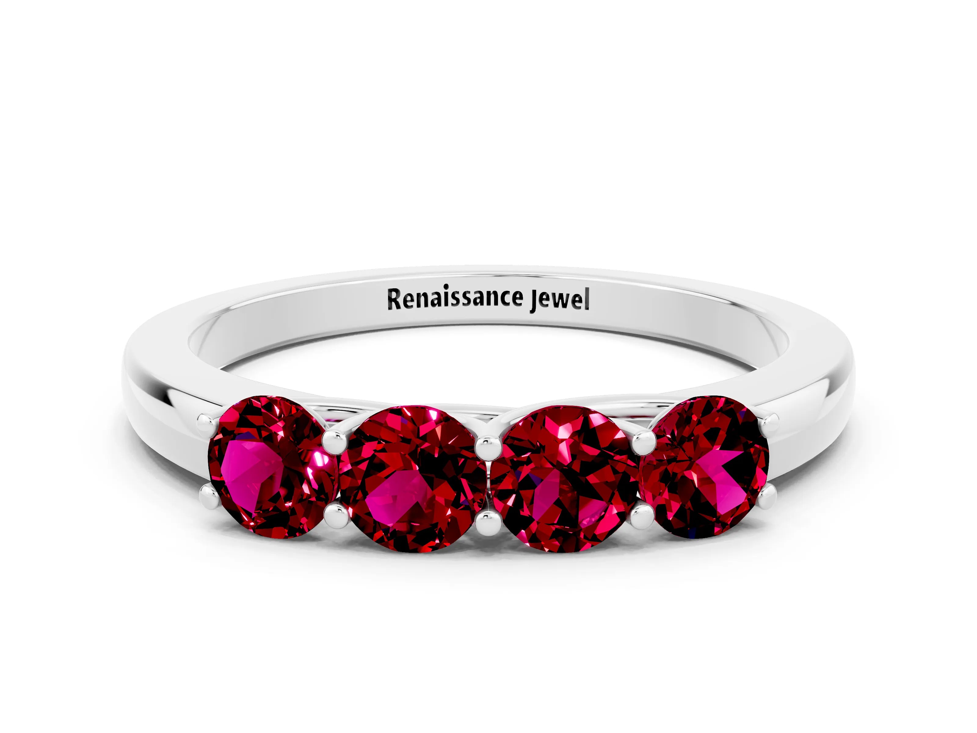 White gold Four-Stone Round Garnet Prong-Set Band_18