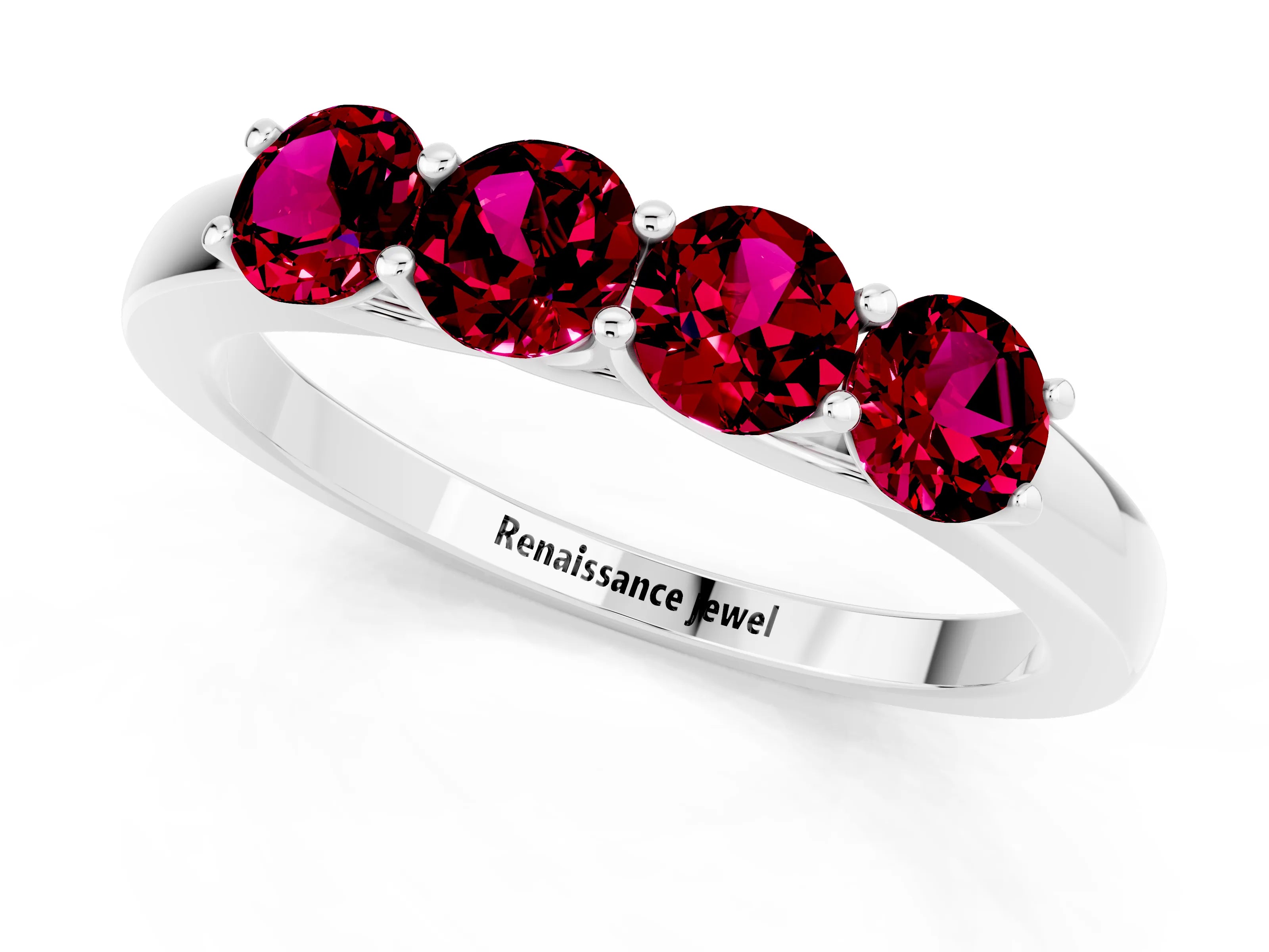 White gold Four-Stone Round Garnet Prong-Set Band_19