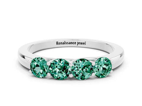 White gold Four-Stone Round Green Sapphire Prong-Set Band_18
