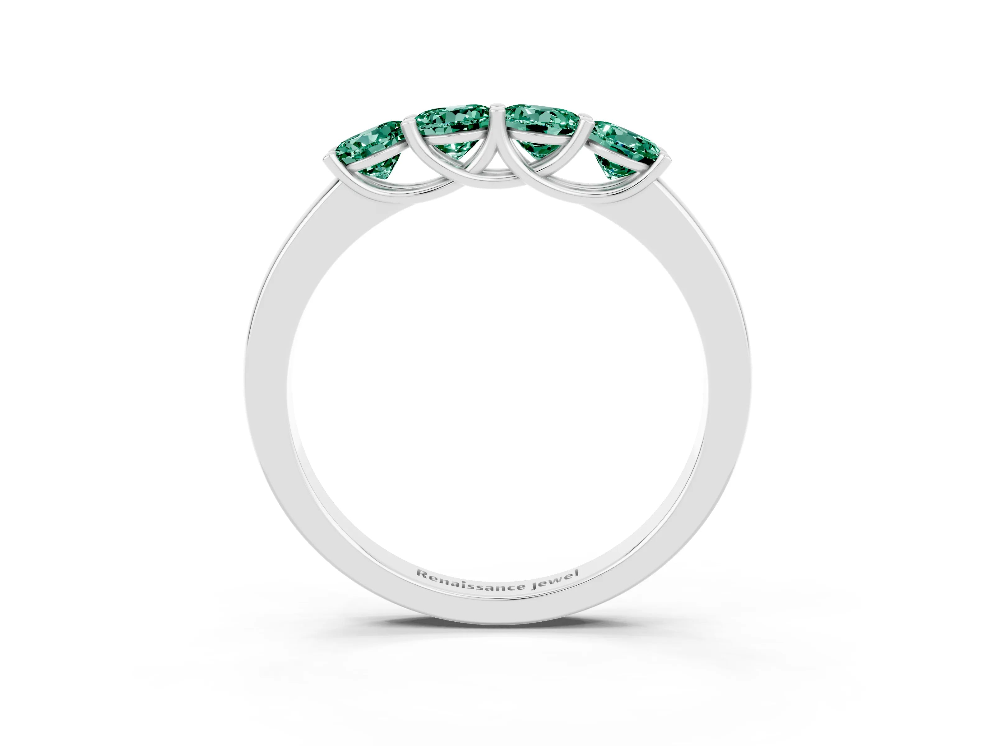White gold Four-Stone Round Green Sapphire Prong-Set Band_21