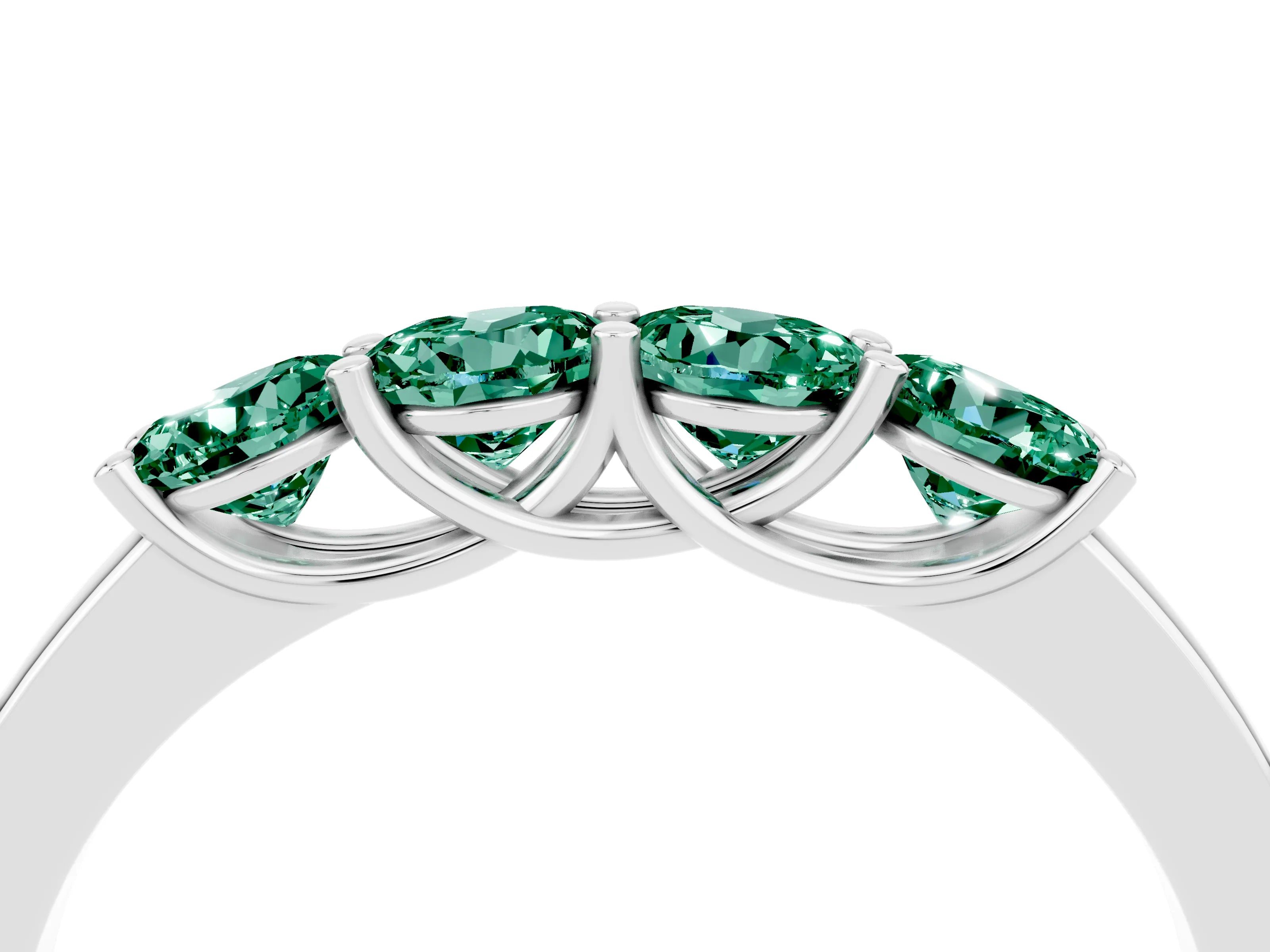 White gold Four-Stone Round Green Sapphire Prong-Set Band_22