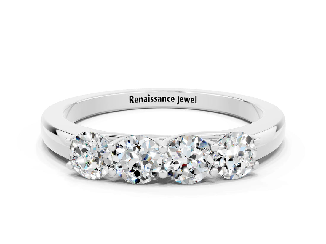 Silver Four-Stone Round Moissanite Prong-Set Band