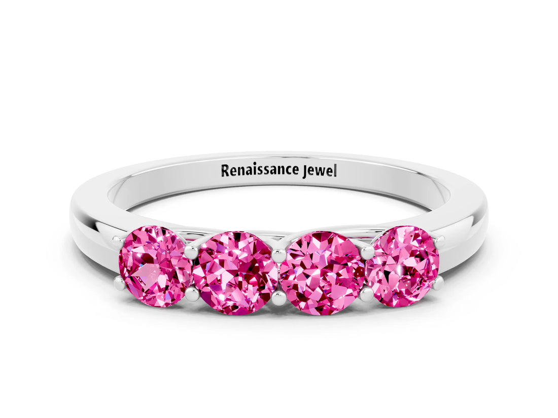 White gold Four-Stone Round Pink Sapphire Prong-Set Band_18