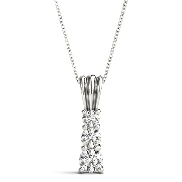 Silver Four-Stone Round Prong-Set Diamond Pendant