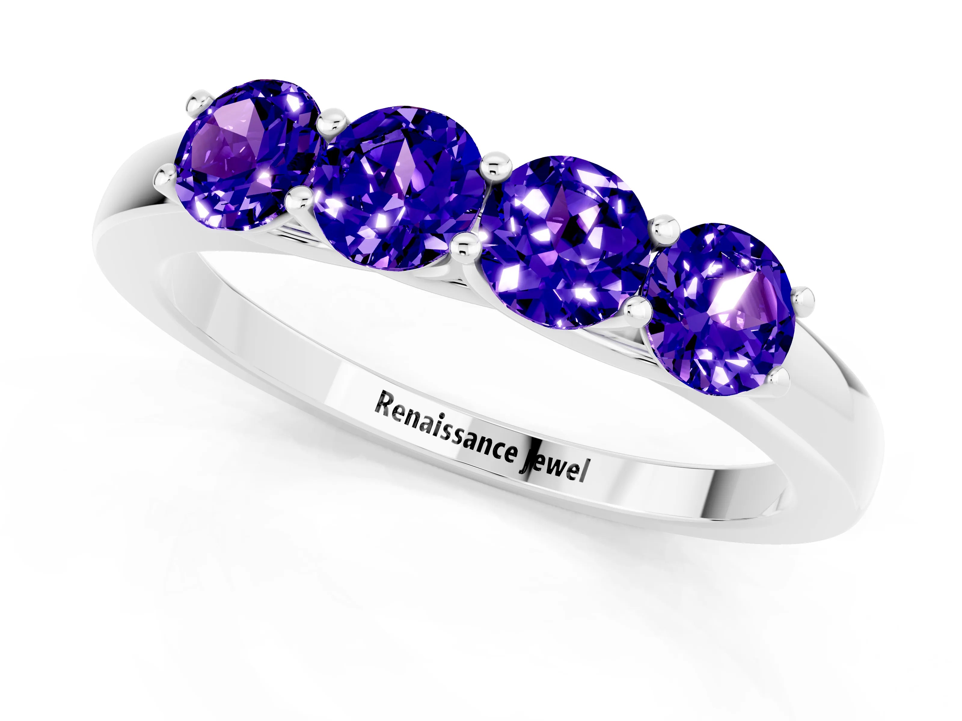 White gold Four-Stone Round Tanzanite Prong-Set Band_19