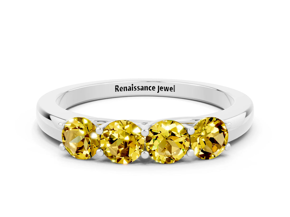 White gold Four-Stone Round Yellow Sapphire Prong-Set Band_18