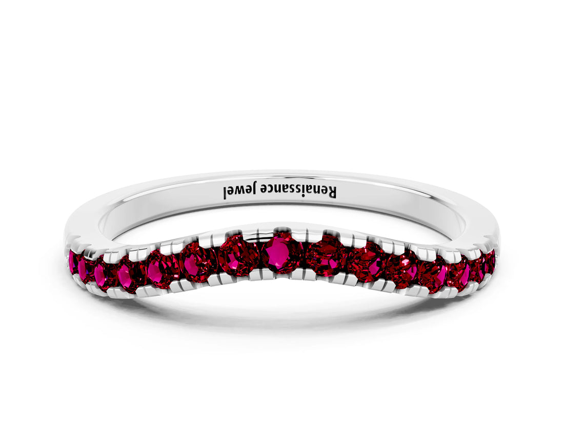 White gold Garnet Pavé Curved Wedding Band_6